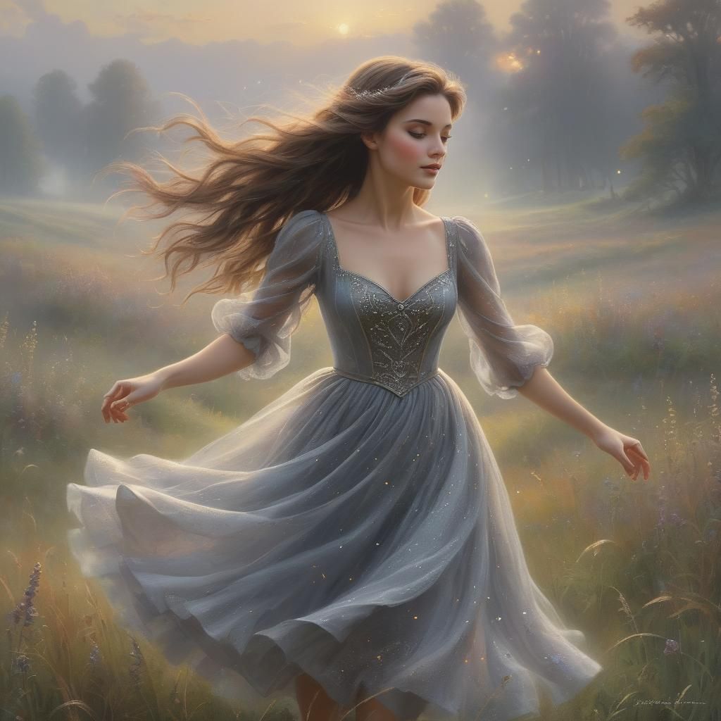 Girl Dancing in Field in Ethereal Style