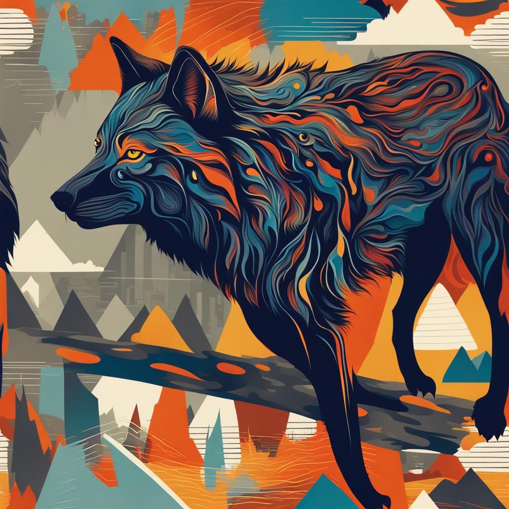 Abstract Wolf Silhouette with Complementary Colors