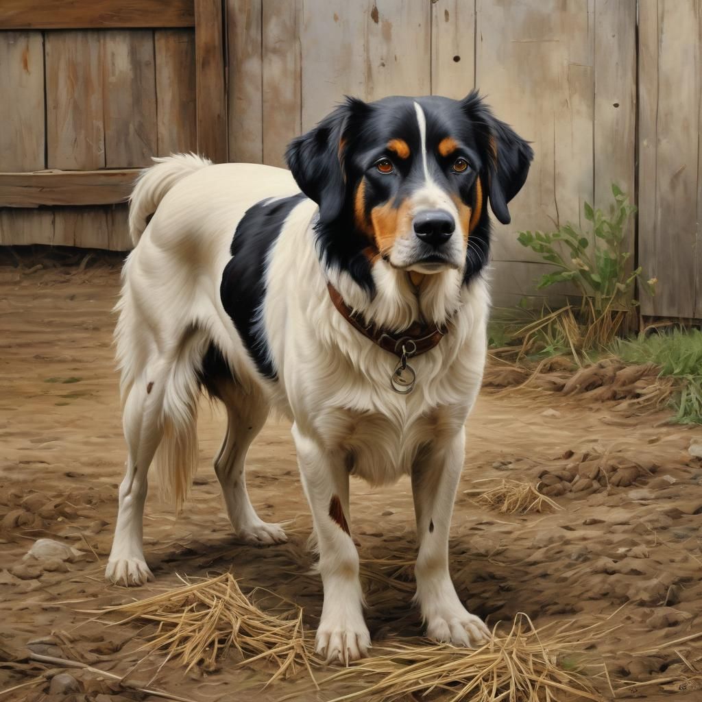 Farm Dog Painting in Rustic Style