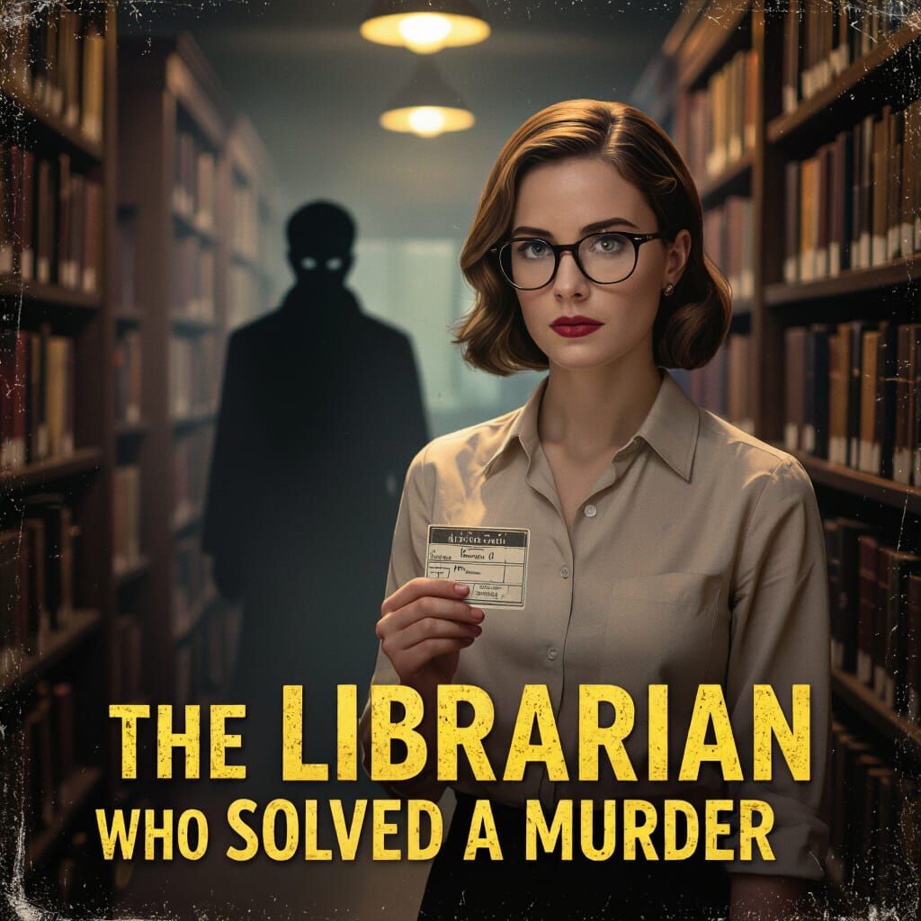 Cinematic Illustration of a Librarian in Dark Library