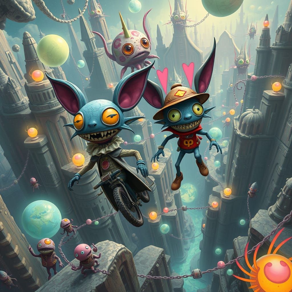 Mortadelo and Filemon in a Surreal Sci-Fi World