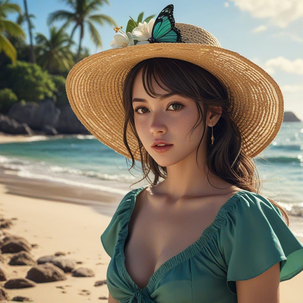 Butterfly on Straw Hat at Bioluminescent Beach