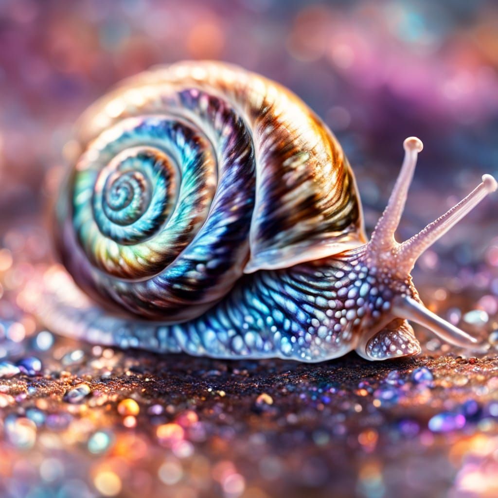 Iridescent Mother of Pearl Snail in Macro