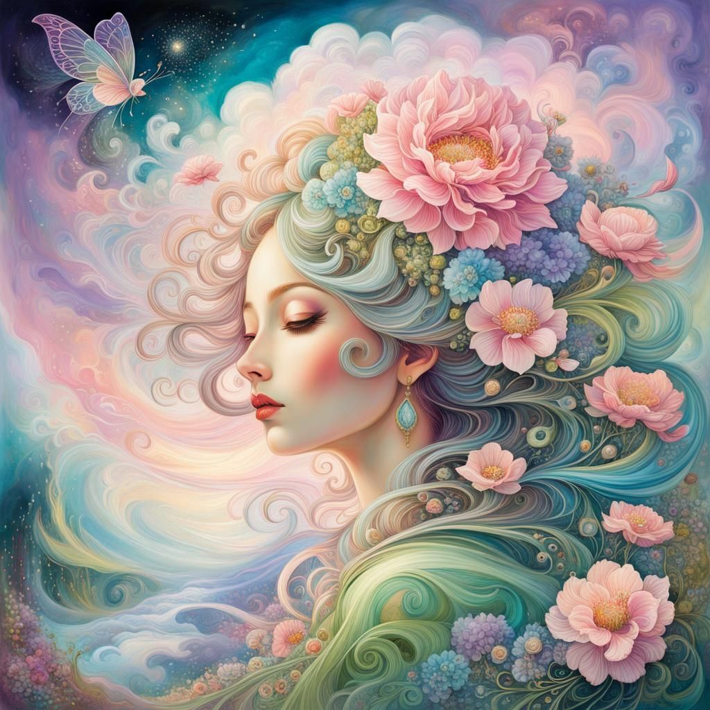 Dreamy Flower with Abstract Movement, Digital Illustration