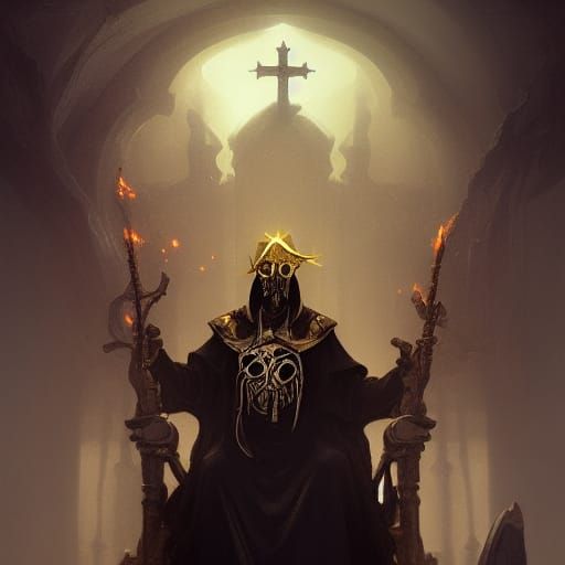Lich Pope in Crypt Cathedral: Dark Fantasy Art