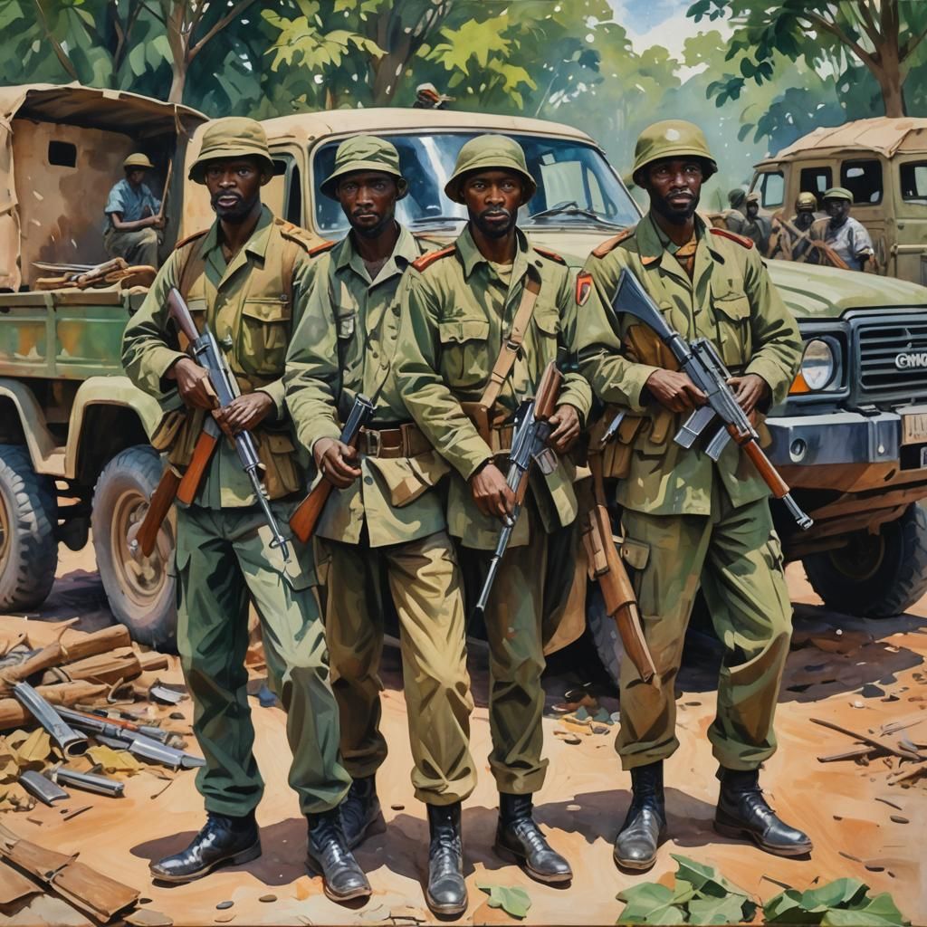 Rebels in Central African Republic: Gouache Impressionism