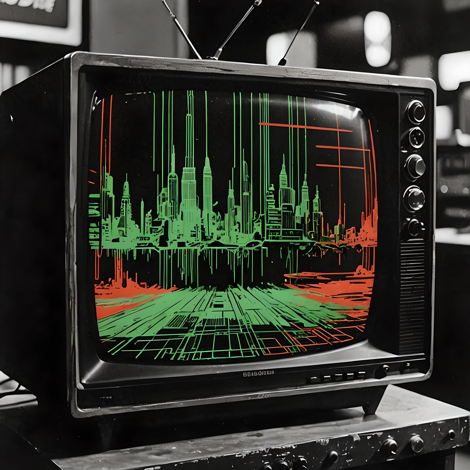 Glitched Sci-Fi Scene on Vintage Television
