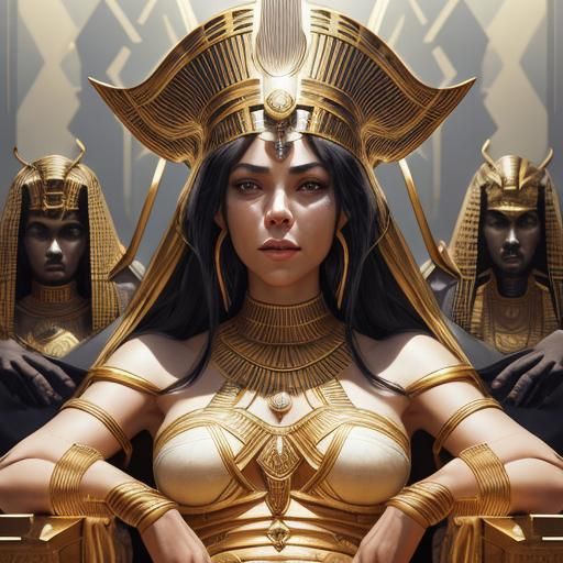 Pharaoh Portrait with Servants in Hyperdetailed Art