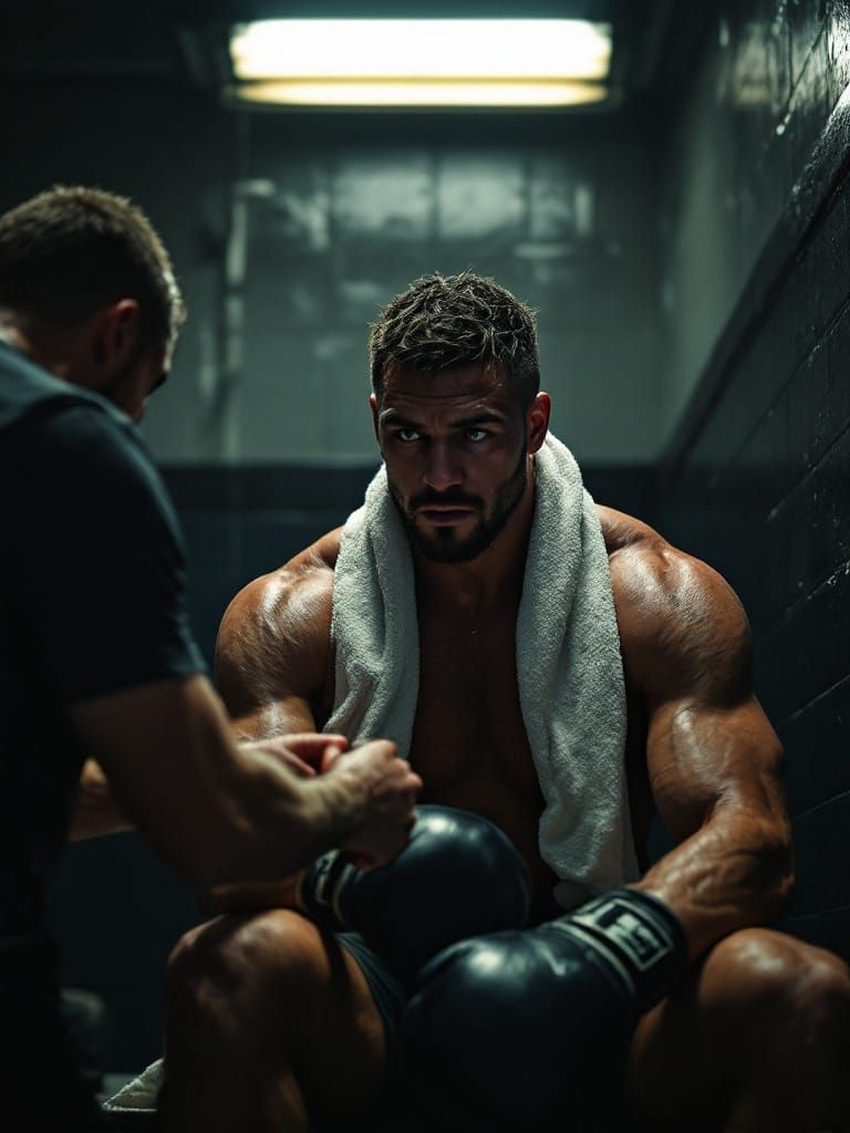 Boxer Prepares for Battle in Intense Locker Room Scene