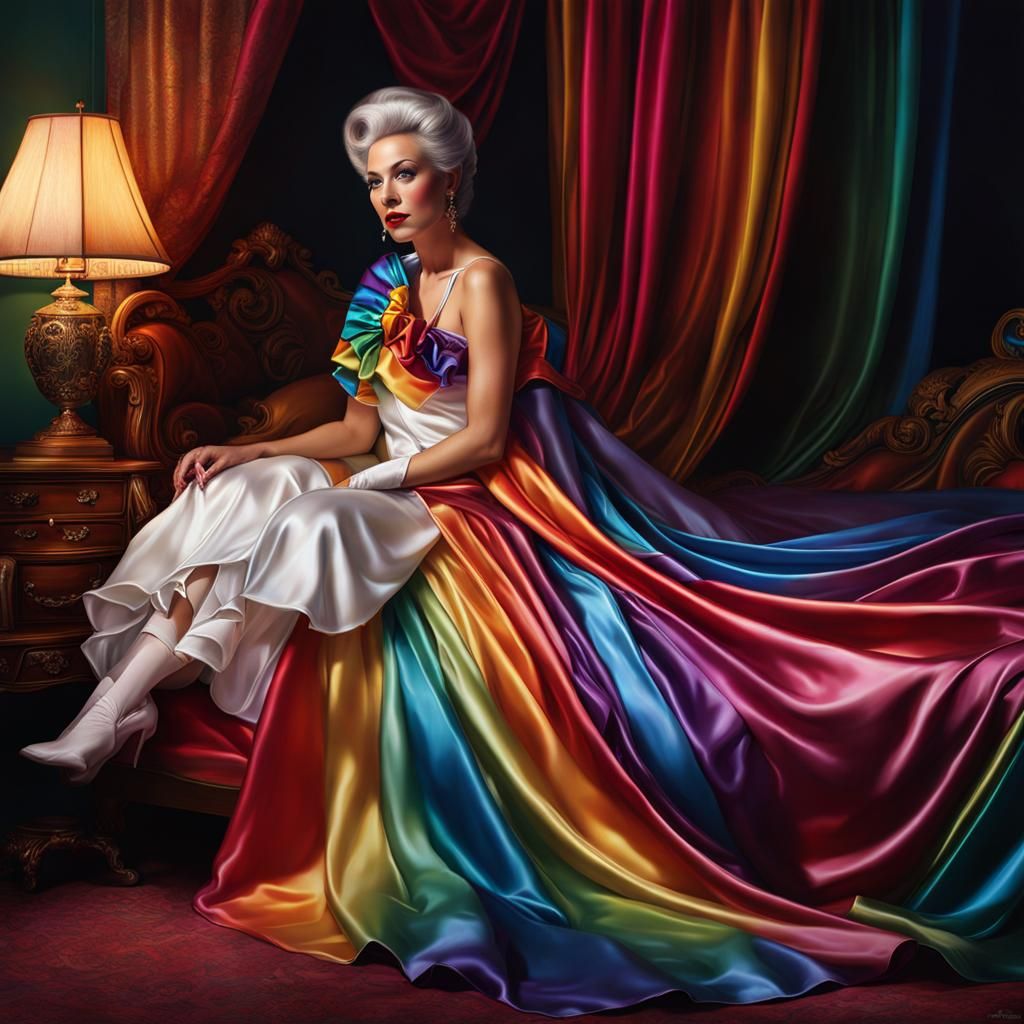 Rainbow Satin Lady: A Grimdark Photorealistic Portrait