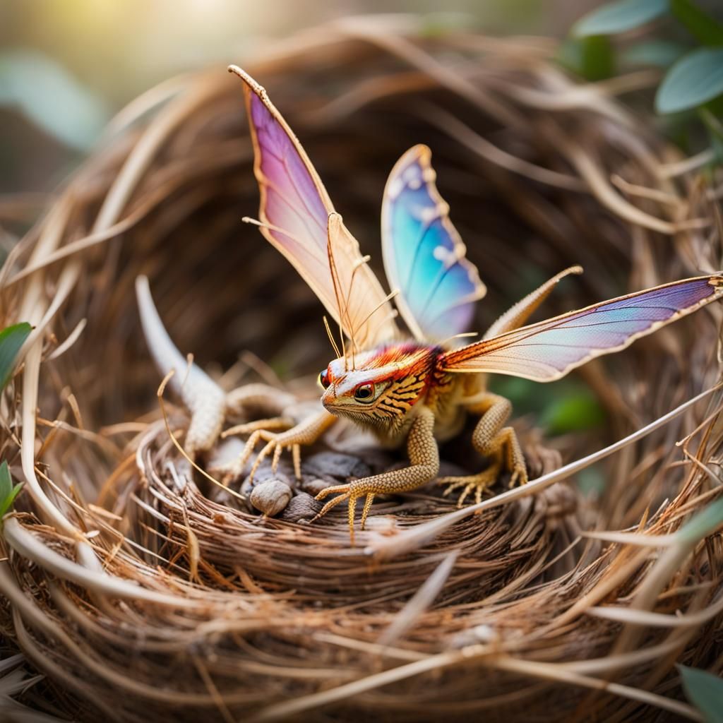 Colorful Butterfly Dragon Lands on Treasure Nest