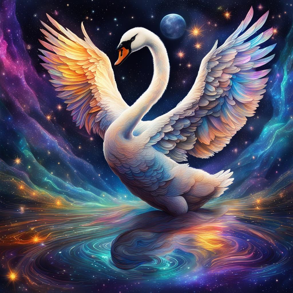 Cosmic Swan with Imperfect Wings Illustration
