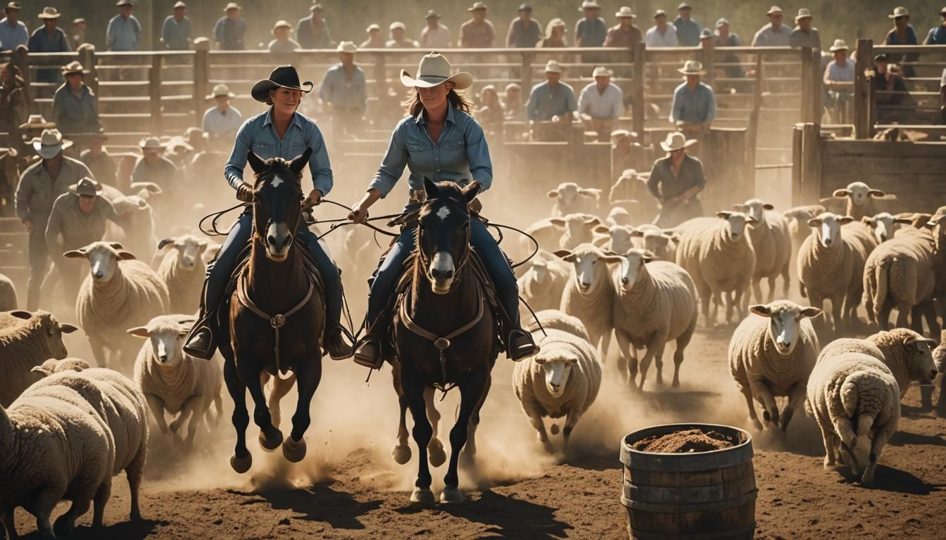 Cowgirl Rides Charging Sheep in Rodeo Arena