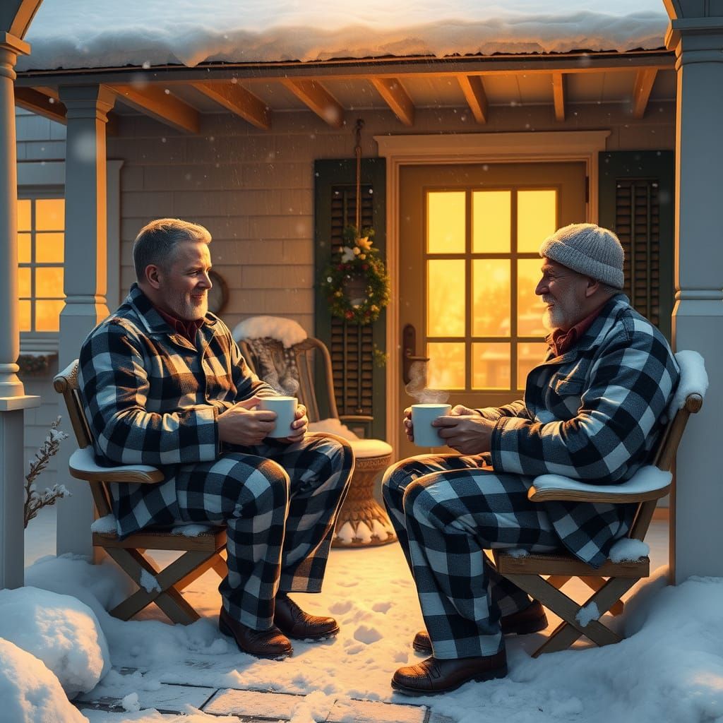 Cozy Cocoa: Winter Cottage Scene with Golden Light