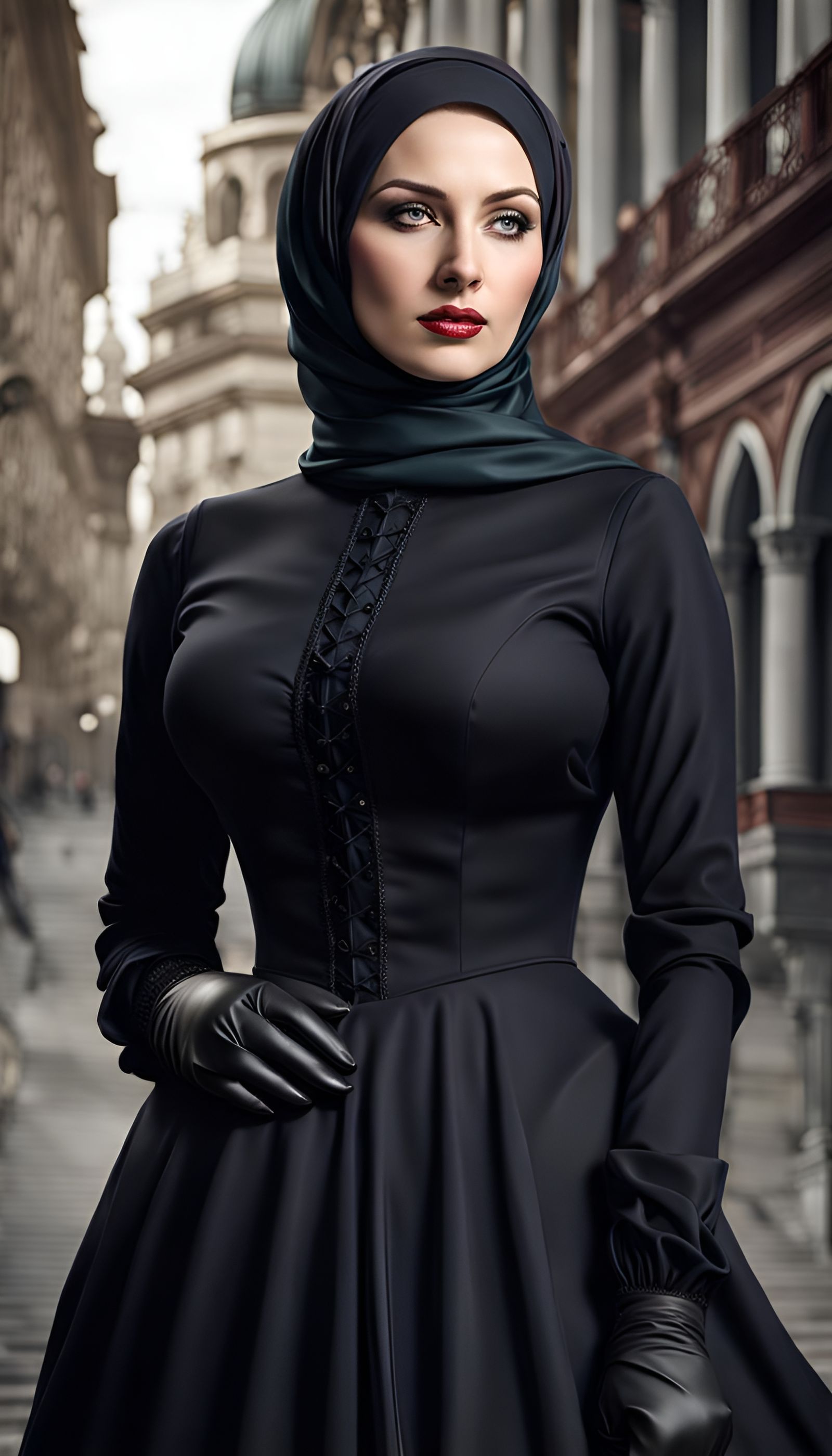 A Modest Victorian Woman in a City Scene