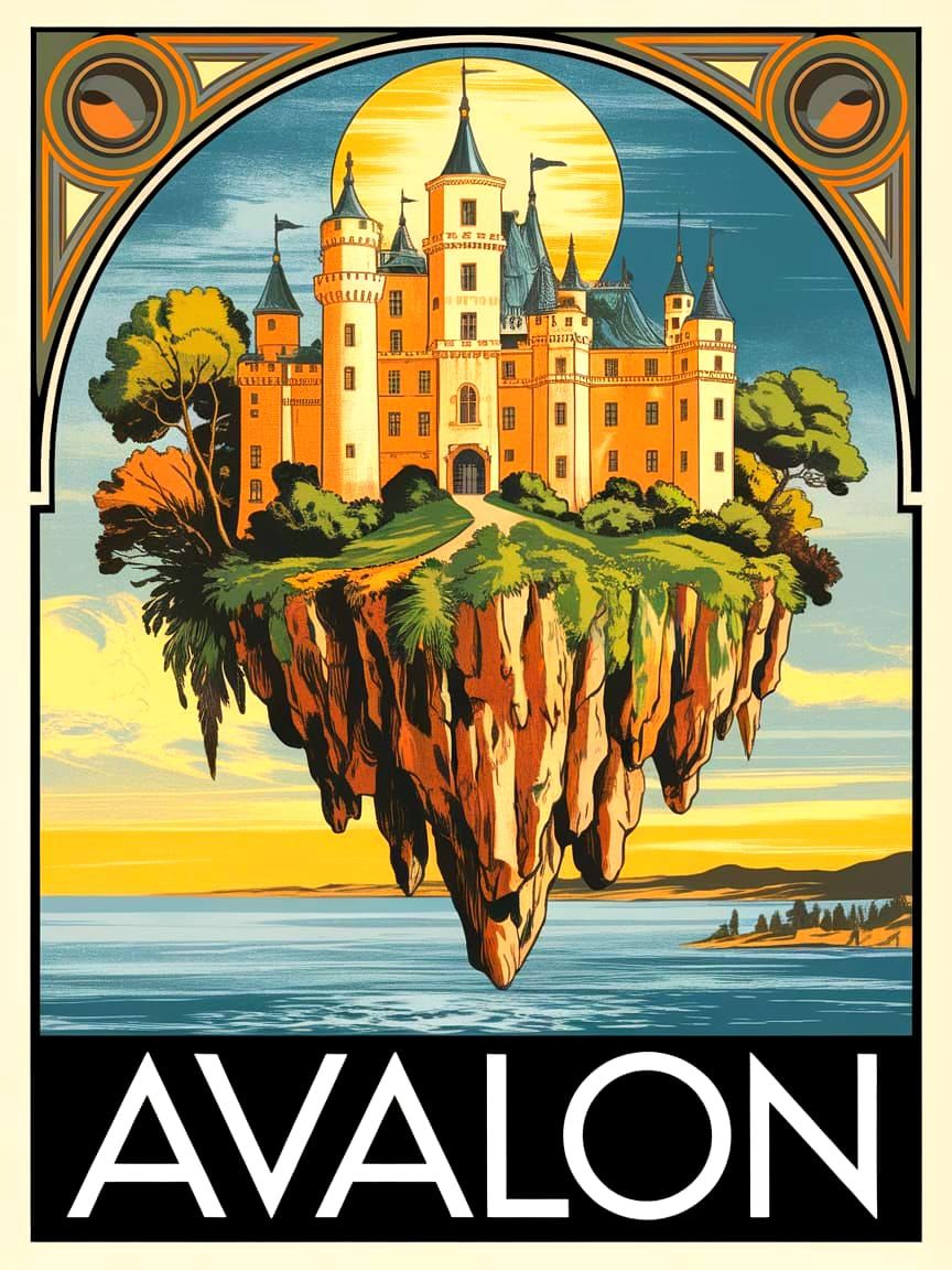 Avalon Floating Castle Art Deco Poster