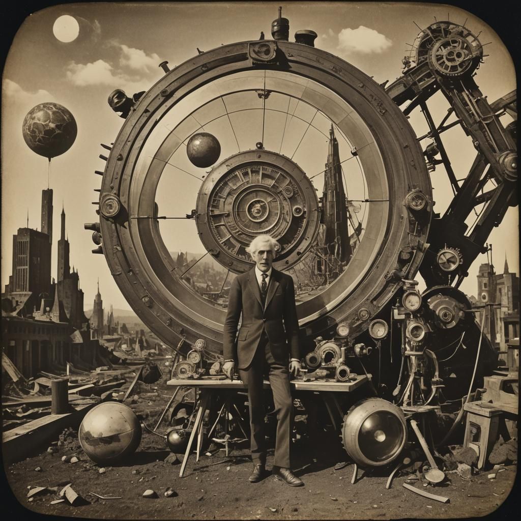 Steampunk Earth Art in Art Deco Polaroid Style