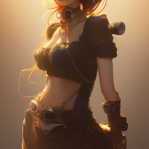 Steampunk Girl Portrait in Detailed Art Nouveau Style
