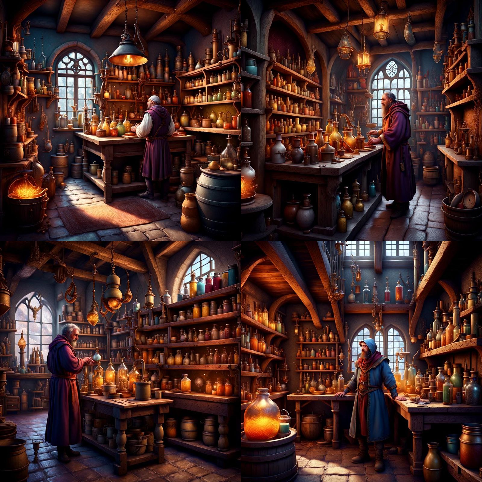 Alchemist in his Colorful Medieval Alchemy shop