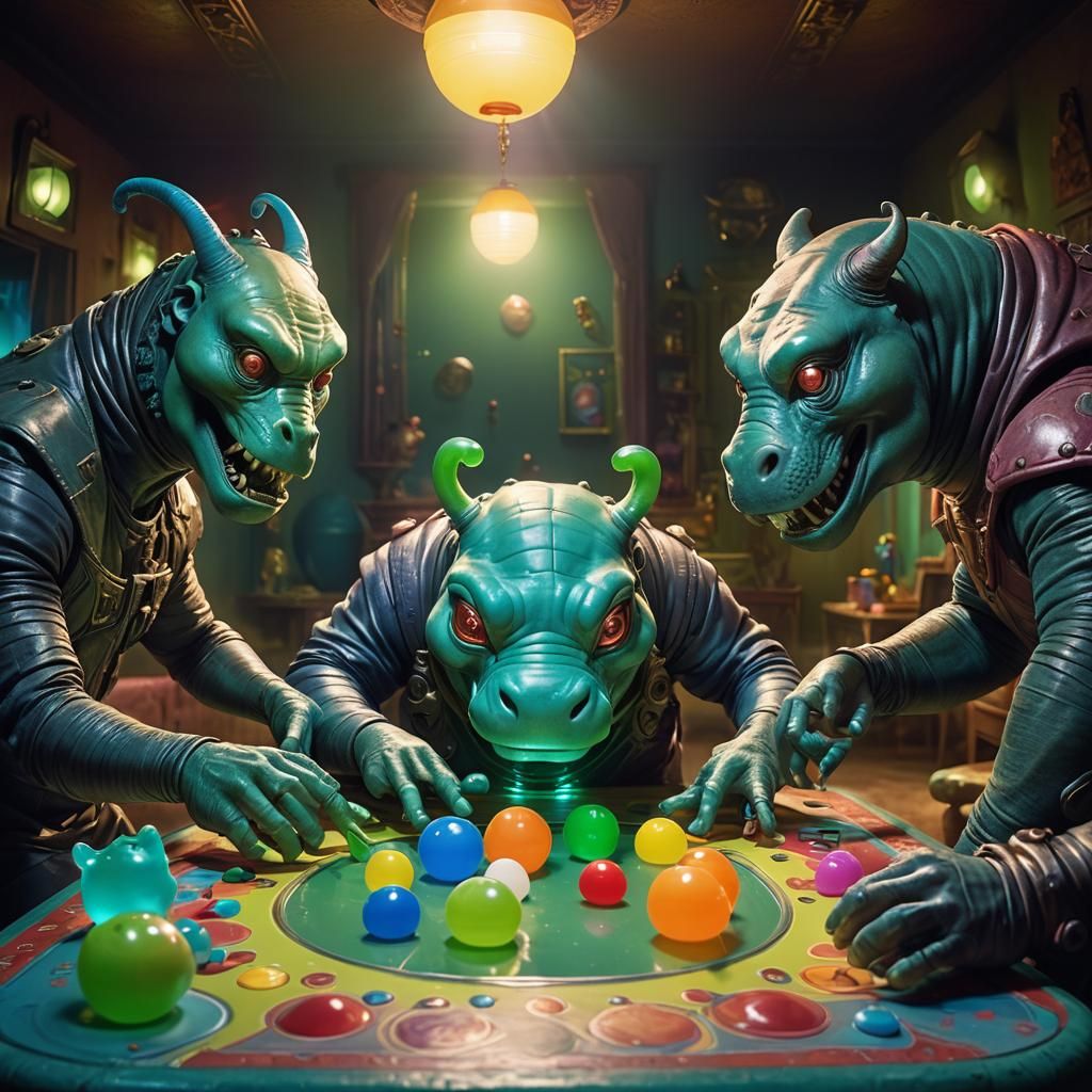 Alien Plays Hungry Hippos: Surreal Portrait