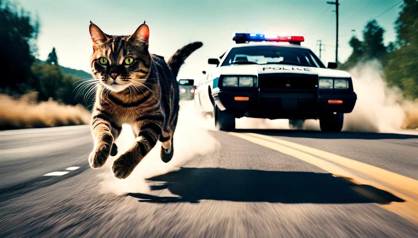 Cinematic Cat Chase with Police Car