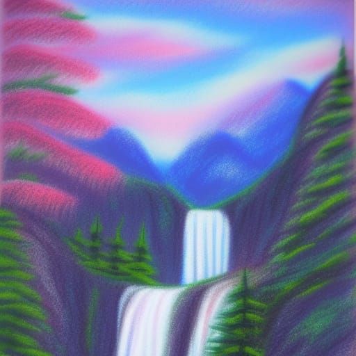 Pastel Waterfall Mountain Landscape