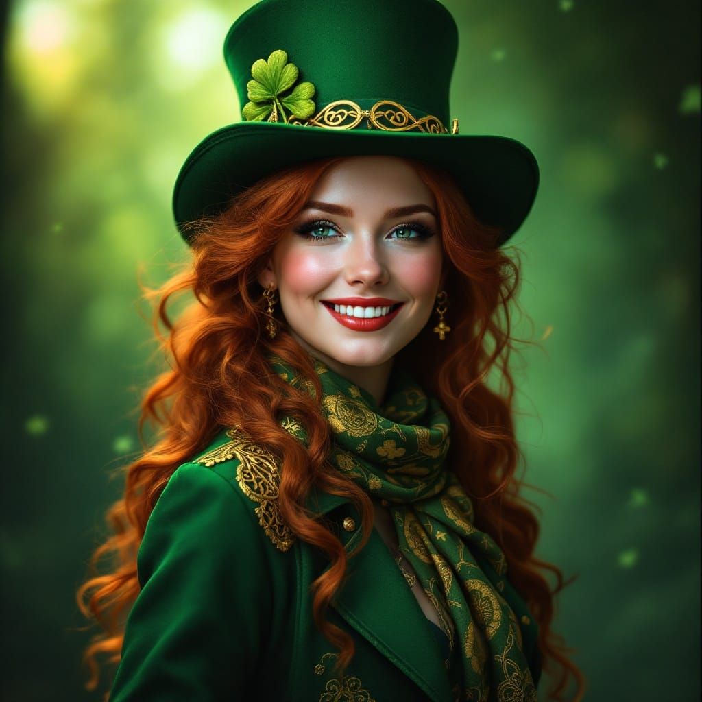 Irish Goddess of St. Patrick's Day in Vibrant Emerald and Go...