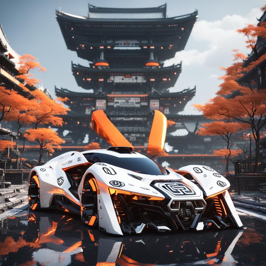 Cyberpunk Car with Japanese Logos in 8K