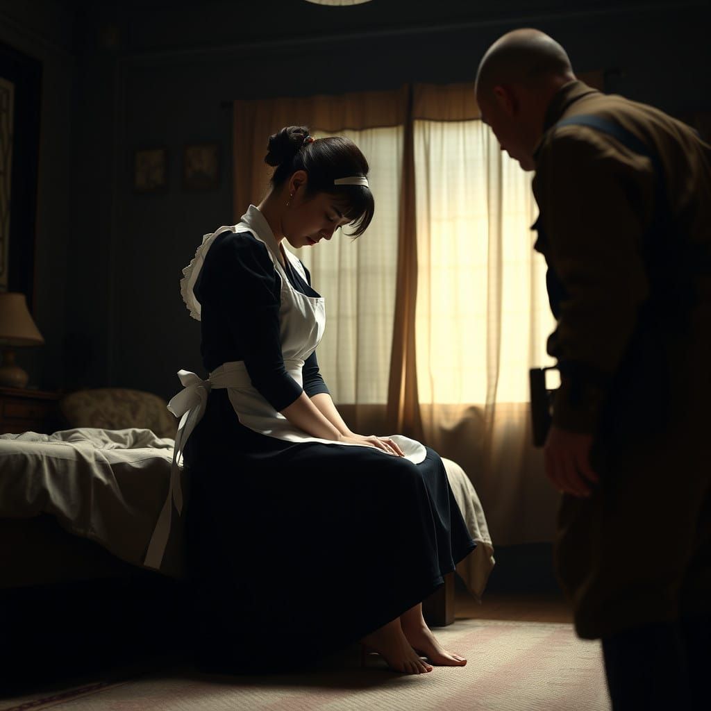 Surreal Encounter: Japanese Maid in Intimate Moment with Sol...