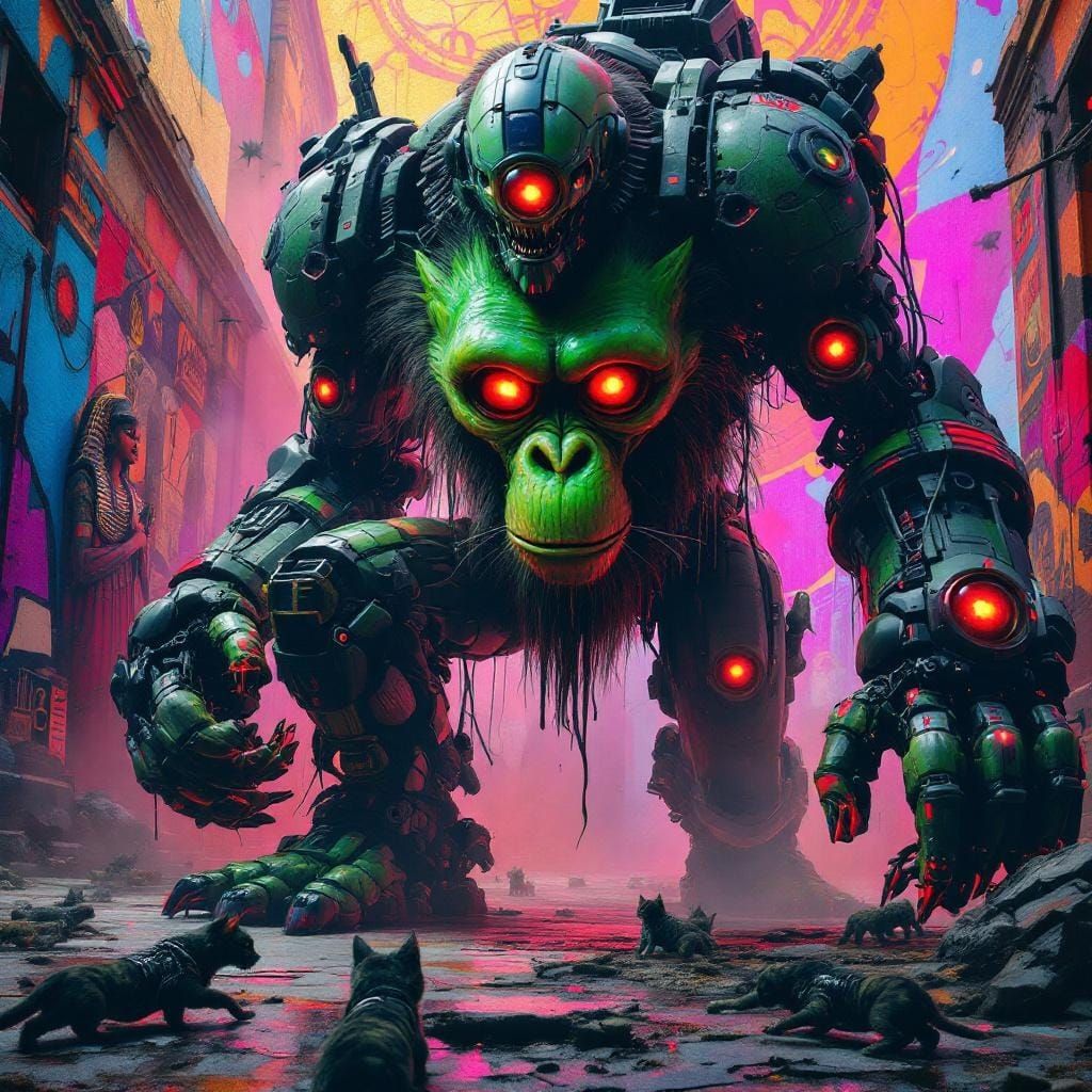 Psychedelic Alien Warlord with Mech Droid Mural