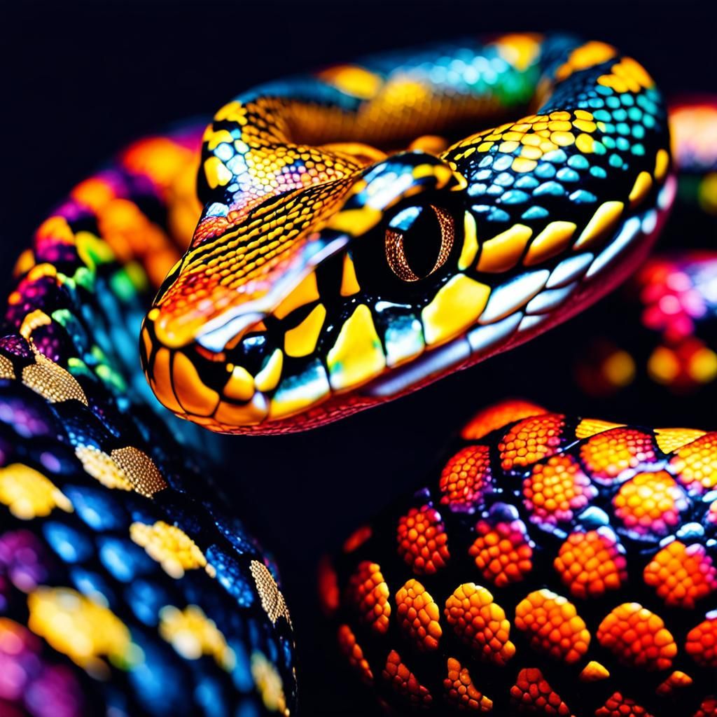 Psychedelic Baby Snake Portrait in Macrophotography Style