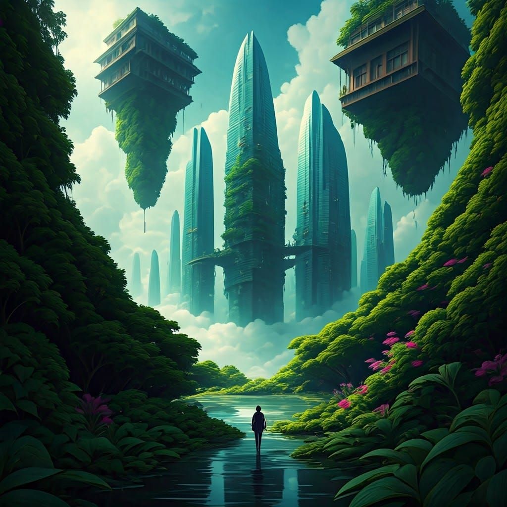 Twilight Dream City: Iridescent Water Skyscrapers