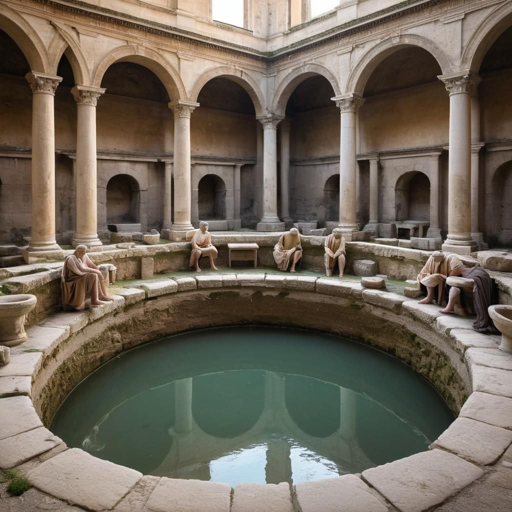 Bustling Roman Bathhouse Scene