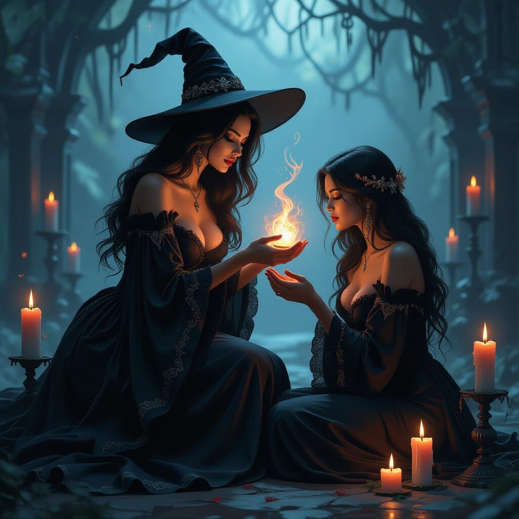 Witch Casting Love Spell in Dark Fantasy Style