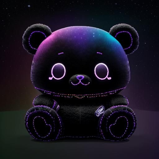 Rainbow Teddy Plushie with Neon Art Deco Style