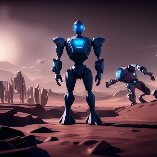 Robot Professor on Alien Planet in Fantasy Art