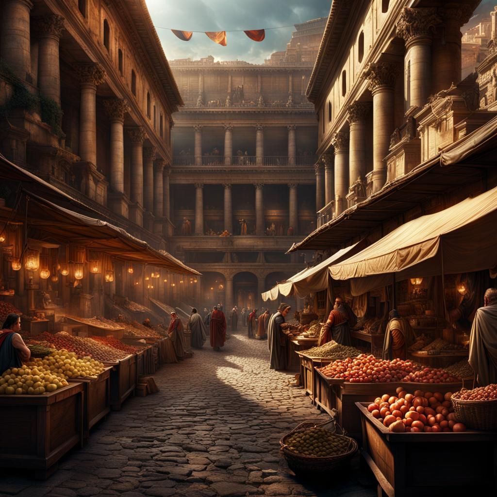 Vibrant Roman Market: Digital Matte Painting