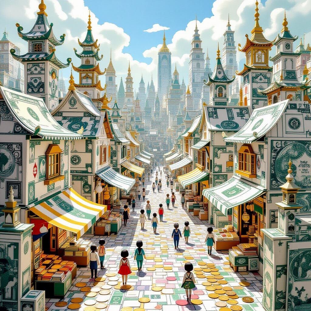 Origami Money City Marketplace