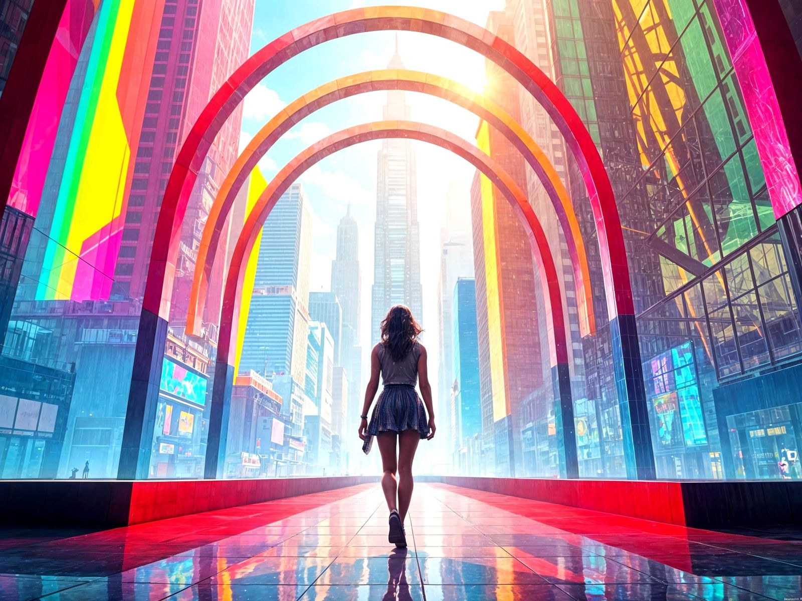 Rainbow Prism Cityscape in Hyperrealistic Style