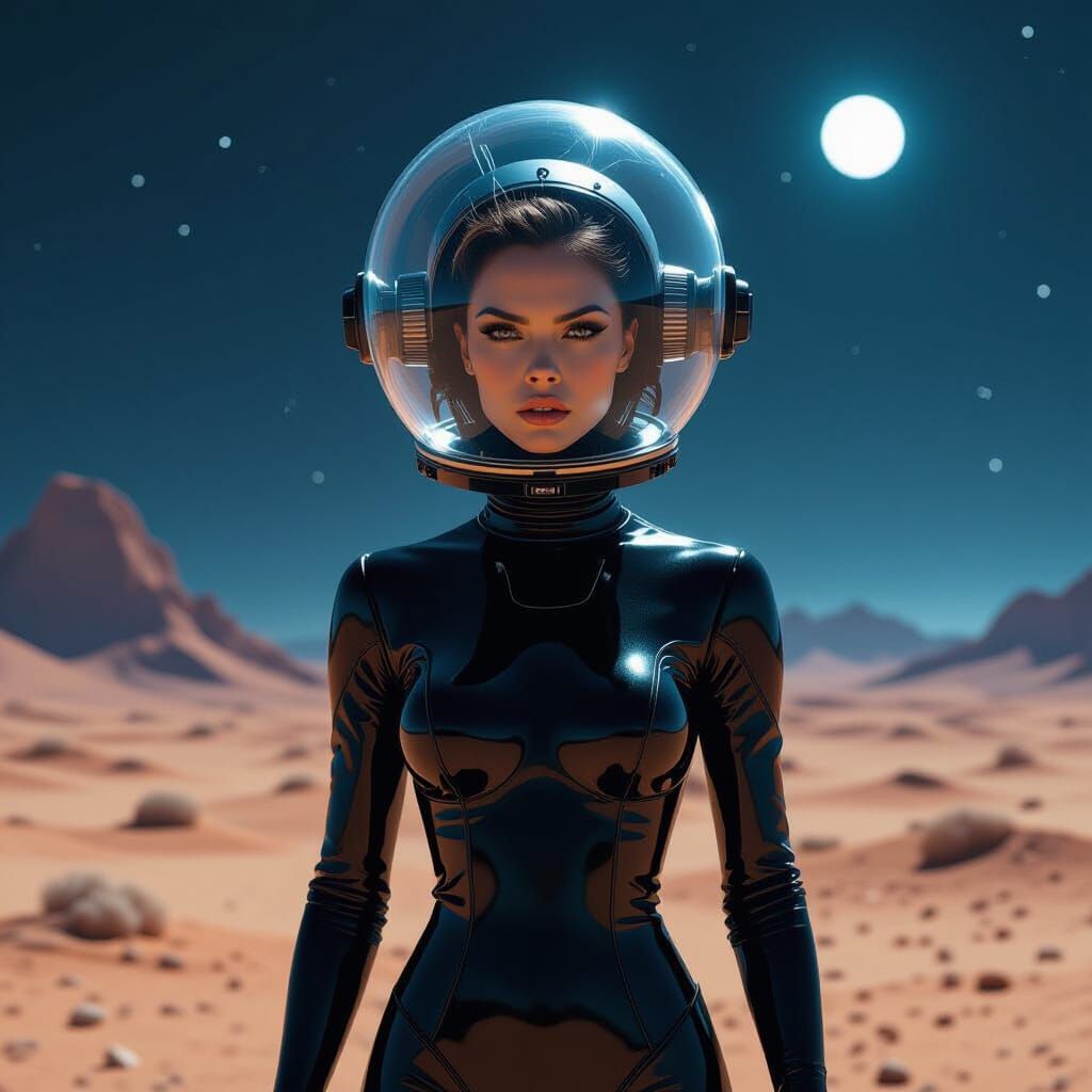 Futuristic Plastic Woman on Alien Planet in Sci-Fi Style