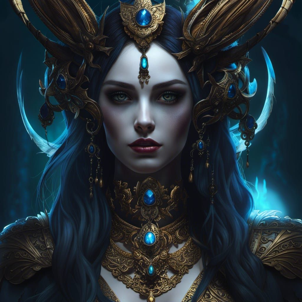 Underwater Half-Vampire Priestess Portrait in Gothicpunk Sty...