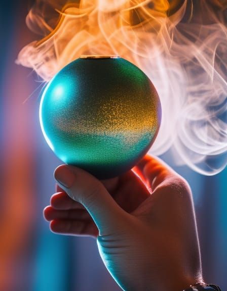 Wizard Holding Reflective Orb with Colorful Smoke