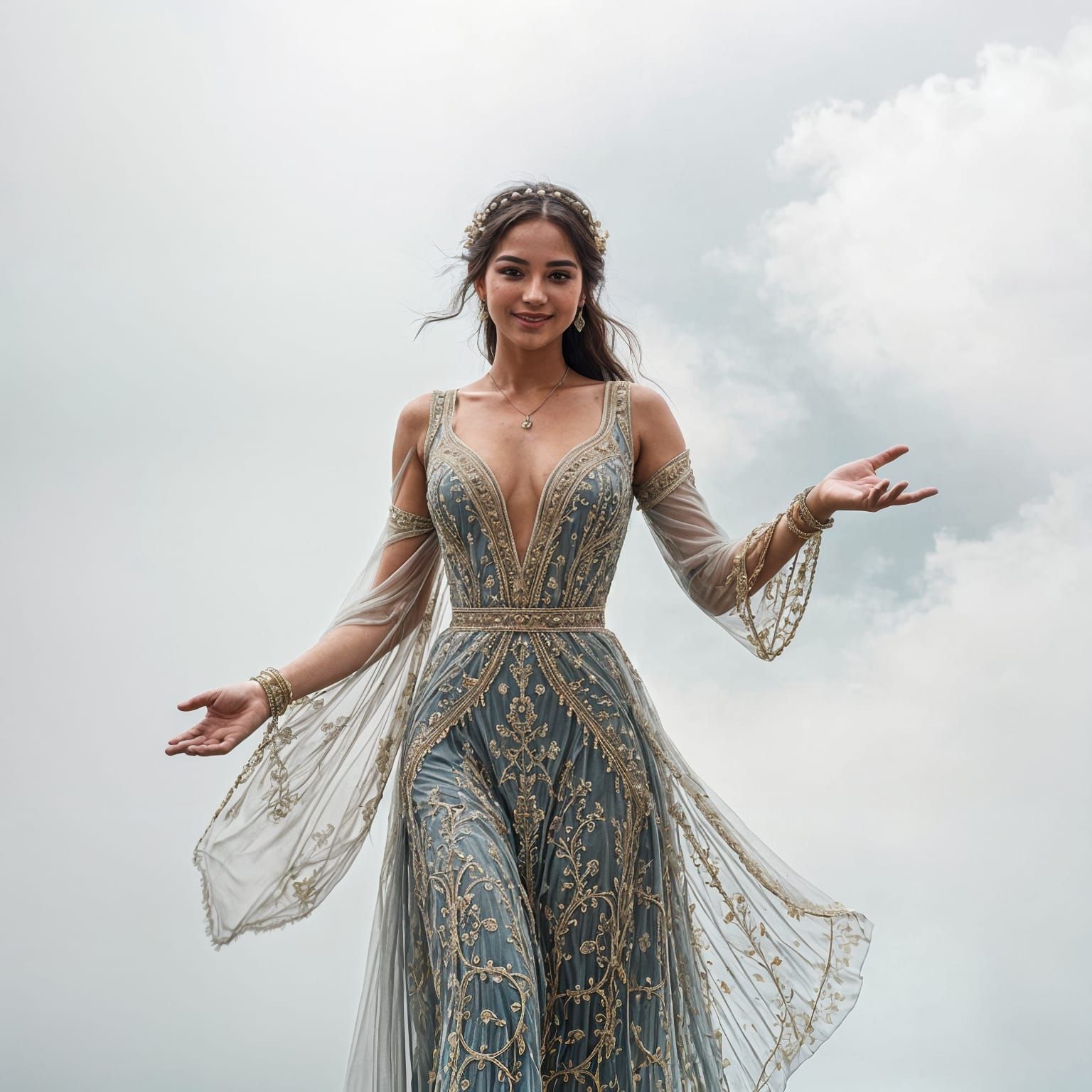 Hyperrealistic Goddess Emerges from Foggy Cloud