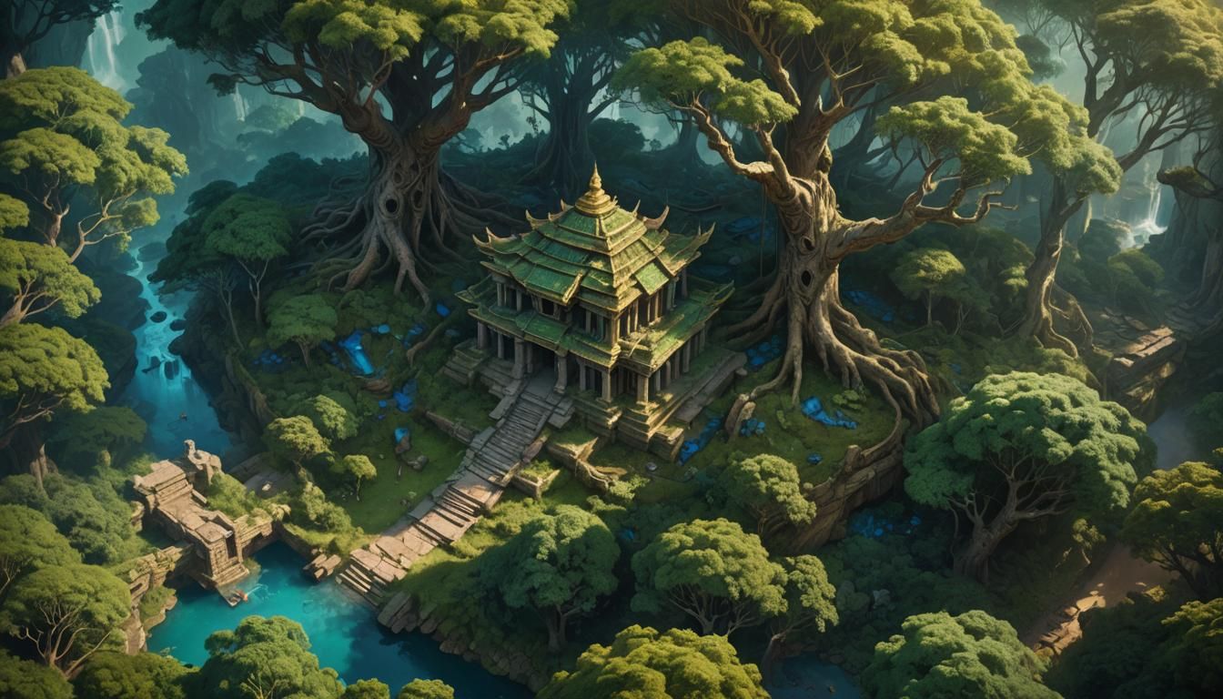 Mystical Forest: Kumbakarna in Emerald and Sapphire Light