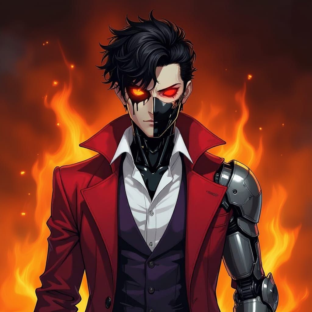 Persona 5 Style Character with Metal and Dripping Face