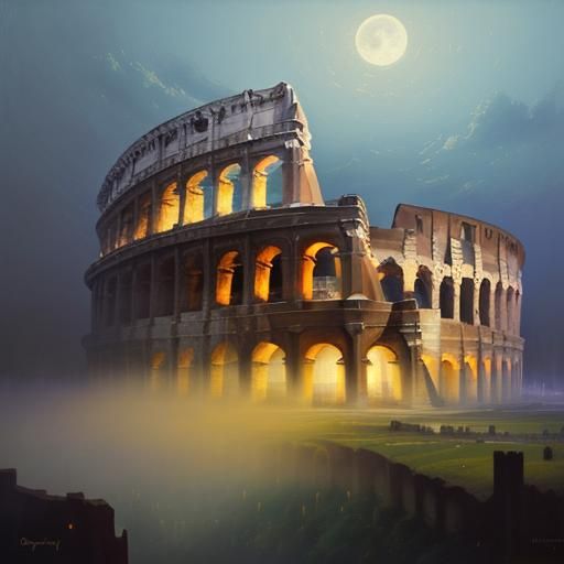 Colosseum on Magic Carpet in Impressionist Style
