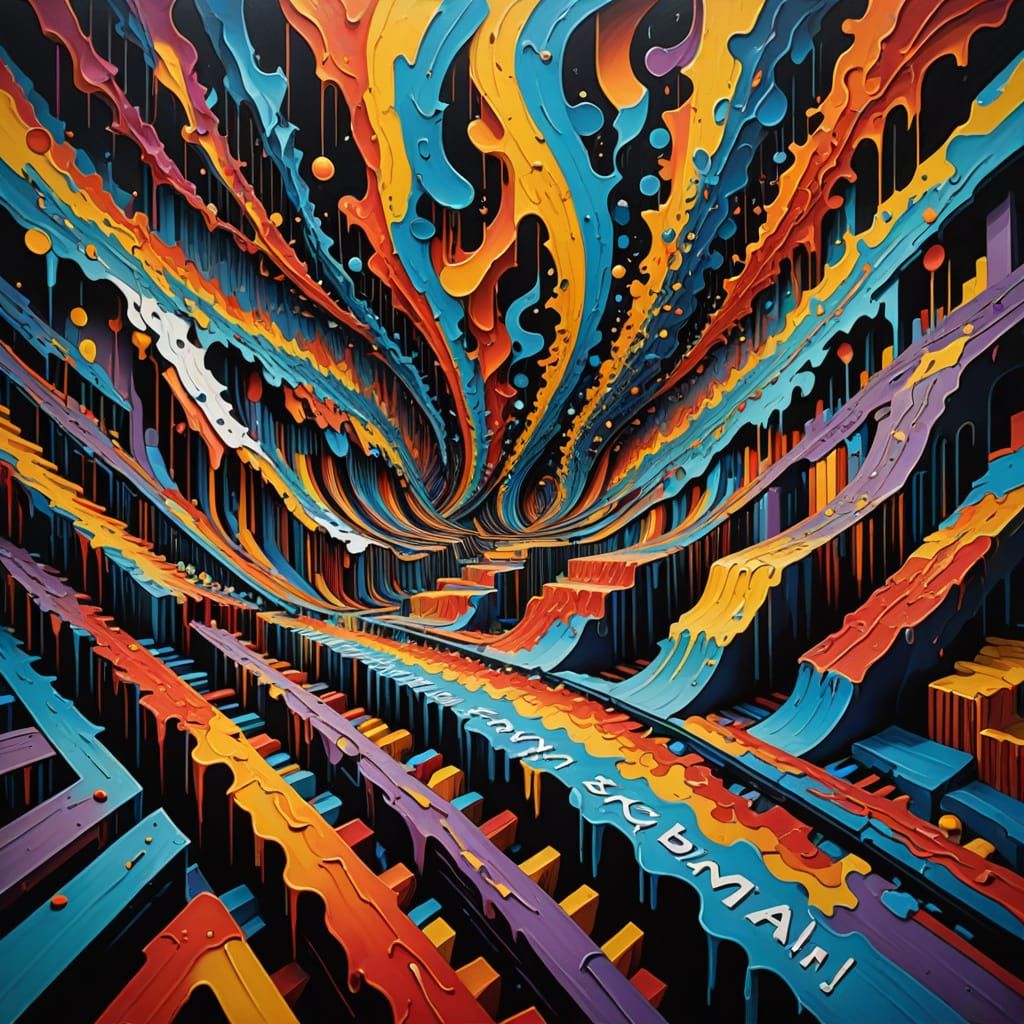 Surreal Soundwave of "KARMA IS A BIAAATCH!" in Escher Style