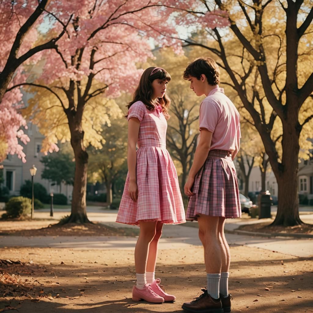Curious Girl and Crossdressed Boy: A Cinematic Still