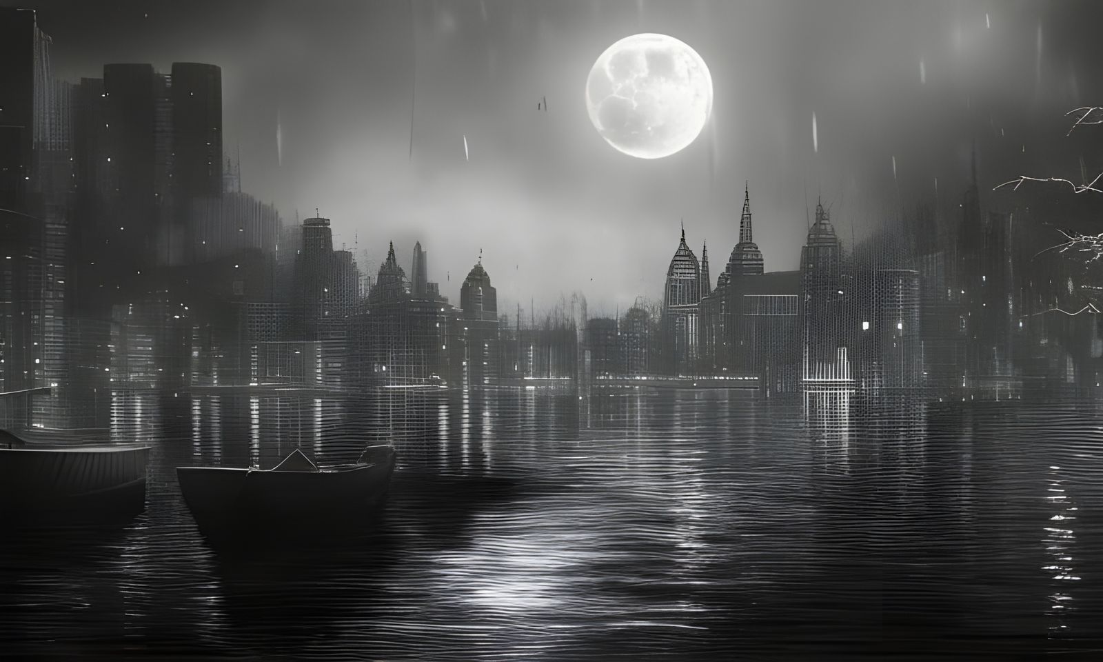 Noir Cityscape by Moonlight: Detailed Matte Painting