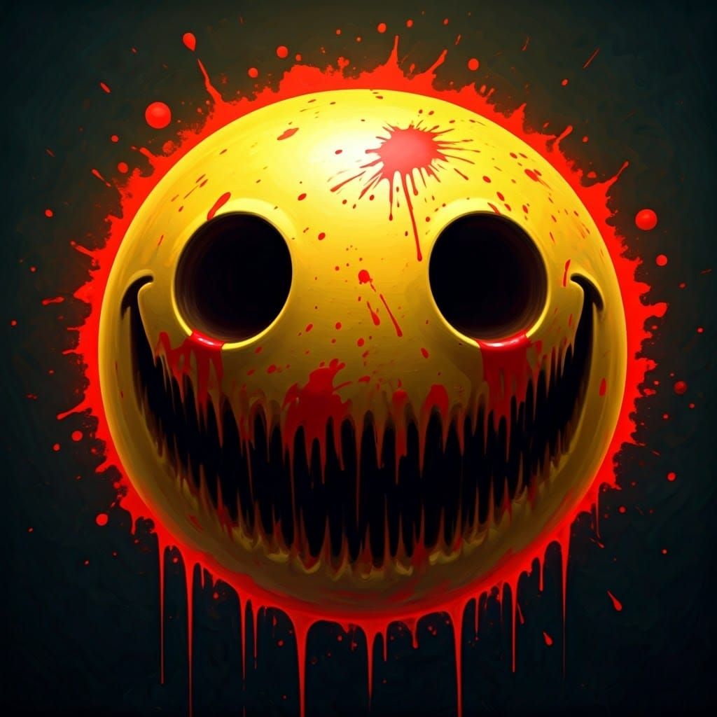 Macabre Yellow Ball in Disturbing Red Splatter Art
